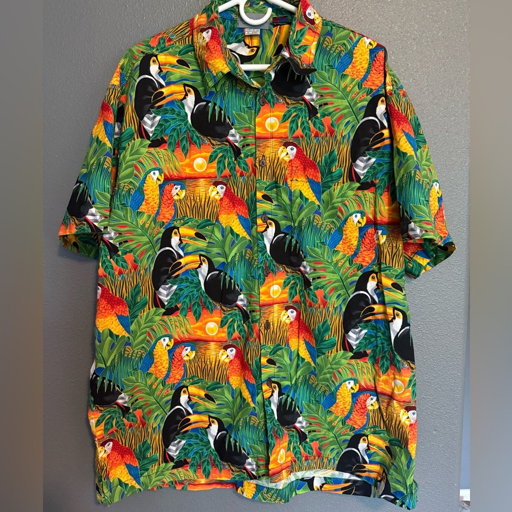 Tropical Parrot Print Men's Shirt